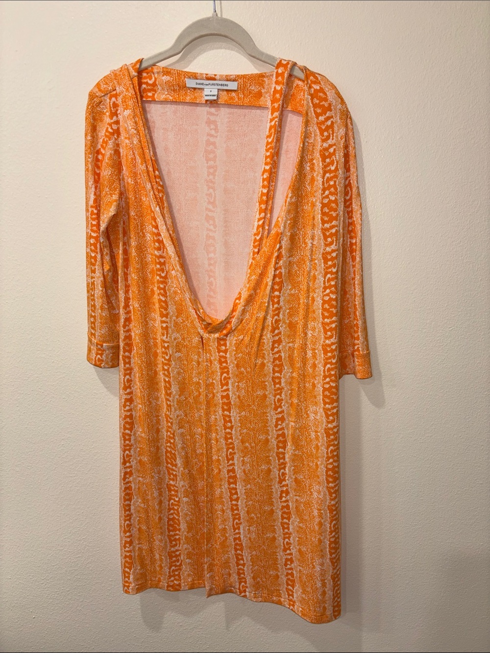 Diane Von Furstenberg Orange Printed V-Neck Wrap Dress